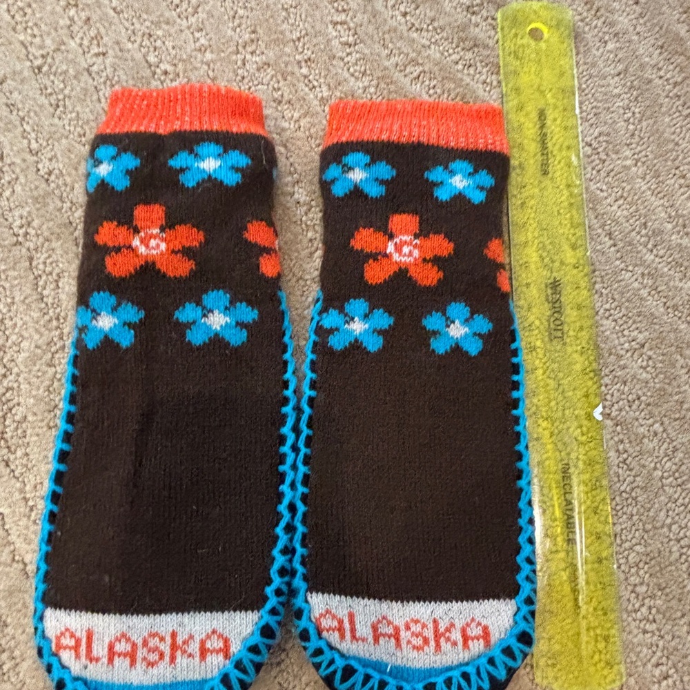 Brown and Red Floral slipper Socks - NWOT